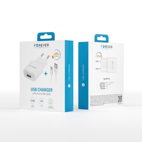 Forever ładowarka sieciowa TC-01 1x USB 2A biała + kabel microUSB Forever ładowarka sieciowa TC-01 1x USB 2A biała + kabel microUSB