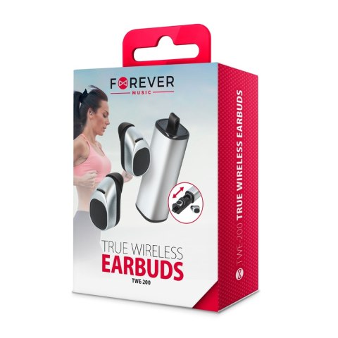 Słuchawki bluetooth Forever z etui ładującym TWE-200 srebrne Słuchawki bluetooth Forever z etui ładującym TWE-200 srebrne