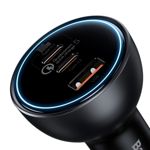 Baseus ładowarka samochodowa QC 5 PD 160W 1x USB 2x USB-C czarna + kabel USB-C - USB-C Baseus ładowarka samochodowa QC 5 PD 160W 1x USB 2x USB-C czarna + kabel USB-C - USB-C