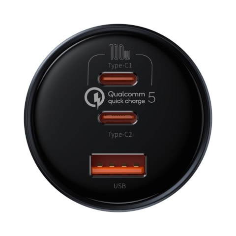 Baseus ładowarka samochodowa QC 5 PD 160W 1x USB 2x USB-C czarna + kabel USB-C - USB-C Baseus ładowarka samochodowa QC 5 PD 160W 1x USB 2x USB-C czarna + kabel USB-C - USB-C
