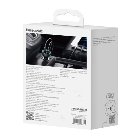 Baseus ładowarka samochodowa QC 5 PD 160W 1x USB 2x USB-C czarna + kabel USB-C - USB-C Baseus ładowarka samochodowa QC 5 PD 160W 1x USB 2x USB-C czarna + kabel USB-C - USB-C