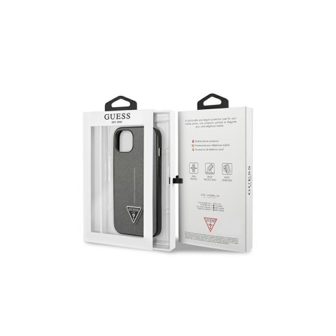 Guess nakładka do iPhone 13 6,1" GUHCP13MPSATLG srebrna hardcase Saffiano PU Triangle