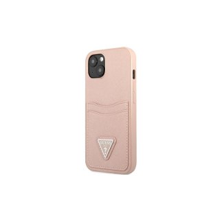 Guess nakładka do iPhone 13 6,1" GUHCP13MPSATPP hardcase różowa Saffiano Double Card Triangle