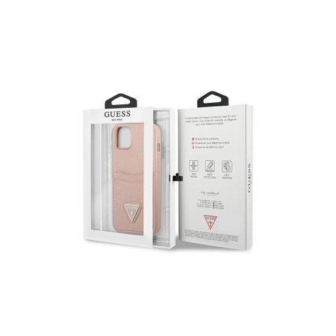 Guess nakładka do iPhone 13 6,1" GUHCP13MPSATPP hardcase różowa Saffiano Double Card Triangle