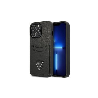 Guess nakładka do iPhone 13 Pro 6,1" GUHCP13LPSATPK hard case czarna Saffiano Double Card Triangle
