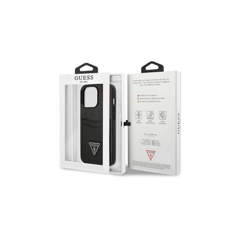 Guess nakładka do iPhone 13 Pro 6,1" GUHCP13LPSATPK hard case czarna Saffiano Double Card Triangle Guess nakładka do iPhone 13 Pro 6,1" GUHCP13LPSATPK hard case czarna Saffiano Double Card Triangle