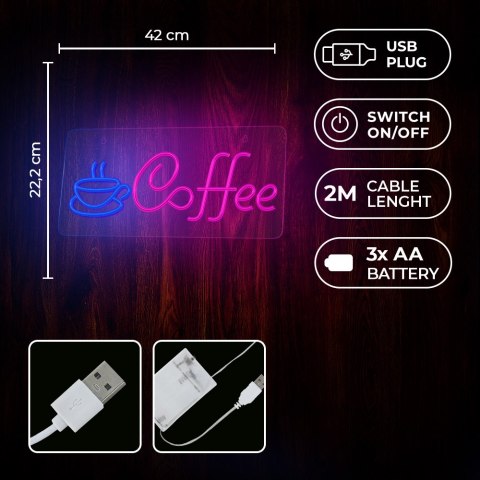 Neon PLEXI LED COFFEE niebieski róż NNE11 Neolia Neon PLEXI LED COFFEE niebieski róż NNE11 Neolia