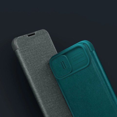 Nillkin Qin Cloth Pro Case etui do iPhone 14 osłona na aparat kabura pokrowiec obudowa z klapką szary Nillkin Qin Cloth Pro Case etui do iPhone 14 osłona na aparat kabura pokrowiec obudowa z klapką szary