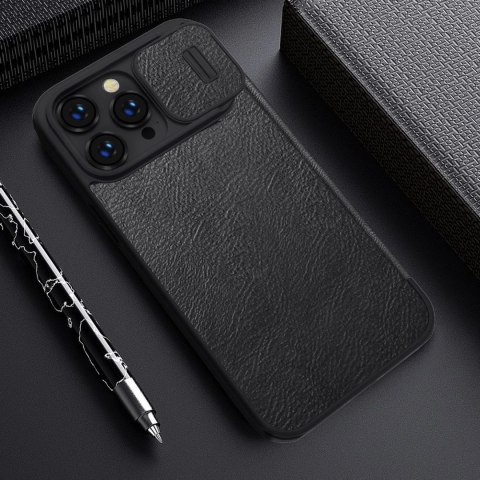 Nillkin Qin Leather Pro Case etui iPhone 14 Pro osłona na aparat kabura pokrowiec obudowa z klapką czarny