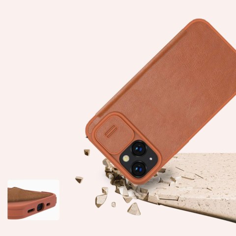 Nillkin Qin Leather Pro Case etui iPhone 14 osłona na aparat kabura pokrowiec obudowa z klapką brązowy Nillkin Qin Leather Pro Case etui iPhone 14 osłona na aparat kabura pokrowiec obudowa z klapką brązowy
