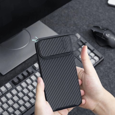 Nillkin Synthetic Fiber S Case etui iPhone 14 Pro z osłoną na aparat czarny Nillkin Synthetic Fiber S Case etui iPhone 14 Pro z osłoną na aparat czarny
