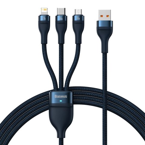 Baseus Flash Series Ⅱ kabel 3w1 do szybkiego ładowania USB-A do USB-C / Micro-USB / Lightning 66W 480Mb/s 1.2m niebieski Baseus Flash Series Ⅱ kabel 3w1 do szybkiego ładowania USB-A do USB-C / Micro-USB / Lightning 66W 480Mb/s 1.2m niebieski