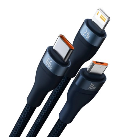 Baseus Flash Series Ⅱ kabel 3w1 do szybkiego ładowania USB-A do USB-C / Micro-USB / Lightning 66W 480Mb/s 1.2m niebieski Baseus Flash Series Ⅱ kabel 3w1 do szybkiego ładowania USB-A do USB-C / Micro-USB / Lightning 66W 480Mb/s 1.2m niebieski