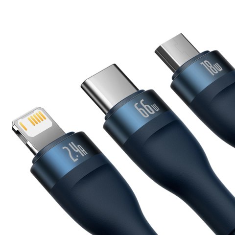 Baseus Flash Series Ⅱ kabel 3w1 do szybkiego ładowania USB-A do USB-C / Micro-USB / Lightning 66W 480Mb/s 1.2m niebieski Baseus Flash Series Ⅱ kabel 3w1 do szybkiego ładowania USB-A do USB-C / Micro-USB / Lightning 66W 480Mb/s 1.2m niebieski