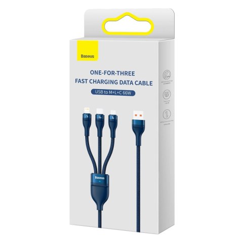 Baseus Flash Series Ⅱ kabel 3w1 do szybkiego ładowania USB-A do USB-C / Micro-USB / Lightning 66W 480Mb/s 1.2m niebieski Baseus Flash Series Ⅱ kabel 3w1 do szybkiego ładowania USB-A do USB-C / Micro-USB / Lightning 66W 480Mb/s 1.2m niebieski