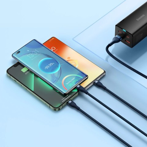 Baseus Flash Series Ⅱ kabel 3w1 do szybkiego ładowania USB-A do USB-C / Micro-USB / Lightning 66W 480Mb/s 1.2m niebieski Baseus Flash Series Ⅱ kabel 3w1 do szybkiego ładowania USB-A do USB-C / Micro-USB / Lightning 66W 480Mb/s 1.2m niebieski