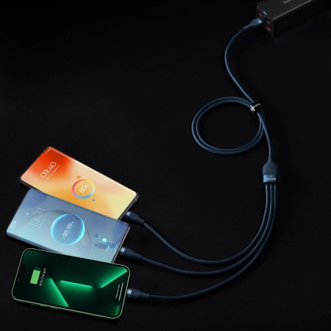 Baseus Flash Series Ⅱ kabel 3w1 do szybkiego ładowania USB-A do USB-C / Micro-USB / Lightning 66W 480Mb/s 1.2m niebieski Baseus Flash Series Ⅱ kabel 3w1 do szybkiego ładowania USB-A do USB-C / Micro-USB / Lightning 66W 480Mb/s 1.2m niebieski