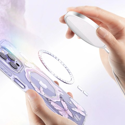 Kingxbar Butterfly Series magnetyczne etui iPhone 14 Pro Max MagSafe etui z motylami niebieskie Kingxbar Butterfly Series magnetyczne etui iPhone 14 Pro Max MagSafe etui z motylami niebieskie