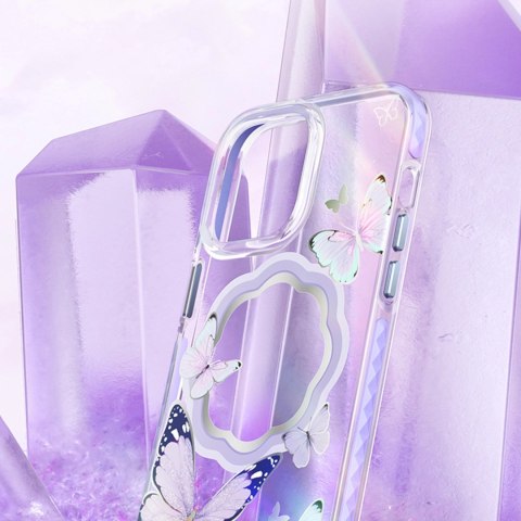 Kingxbar Butterfly Series magnetyczne etui iPhone 14 Pro Max MagSafe etui z motylami niebieskie Kingxbar Butterfly Series magnetyczne etui iPhone 14 Pro Max MagSafe etui z motylami niebieskie