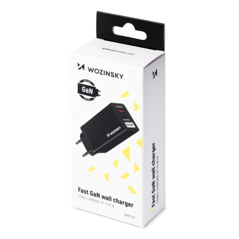 Wozinsky ładowarka GaN 65W z portami USB, USB C wspiera QC 3.0 PD czarna (WWCG01) Wozinsky ładowarka GaN 65W z portami USB, USB C wspiera QC 3.0 PD czarna (WWCG01)