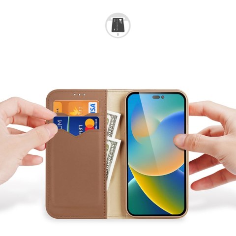 Dux Ducis Hivo skórzane etui z klapką pokrowiec ze skóry naturalnej portfel na karty i dokumenty iPhone 14 Pro brązowy Dux Ducis Hivo skórzane etui z klapką pokrowiec ze skóry naturalnej portfel na karty i dokumenty iPhone 14 Pro brązowy