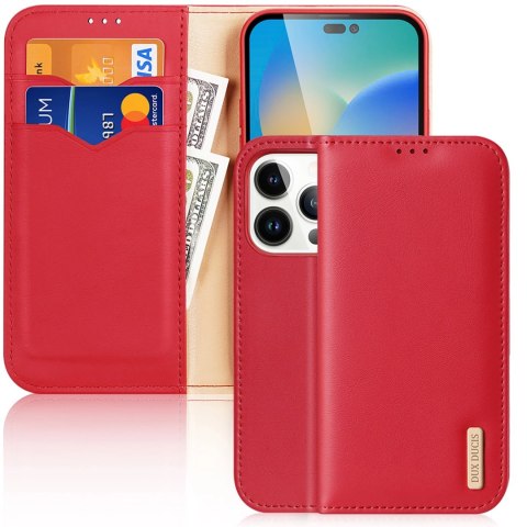 Dux Ducis Hivo skórzane etui z klapką pokrowiec ze skóry naturalnej portfel na karty i dokumenty iPhone 14 Pro czerwony Dux Ducis Hivo skórzane etui z klapką pokrowiec ze skóry naturalnej portfel na karty i dokumenty iPhone 14 Pro czerwony