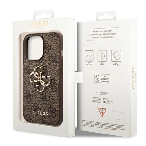 Etui Guess 4G Big Metal Logo na iPhone 14 Pro - brązowe
