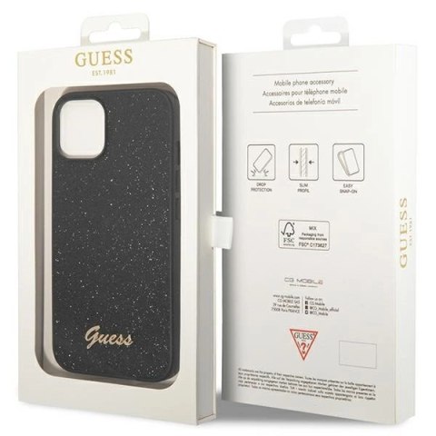 Etui Guess Glitter Script na iPhone 14 Plus - czarne