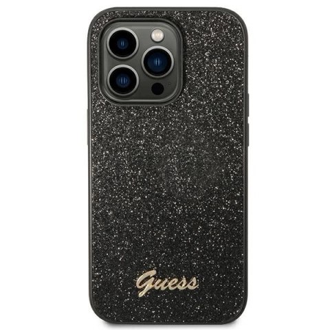 Etui Guess Glitter Script na iPhone 14 Pro - czarne