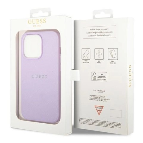 Etui Guess Saffiano Strap na iPhone 14 Pro - fioletowe