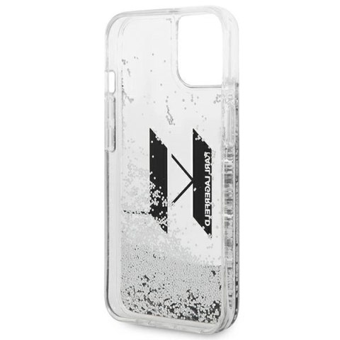 Etui Karl Lagerfeld Liquid Glitter Big KL na iPhone 14 - srebrne