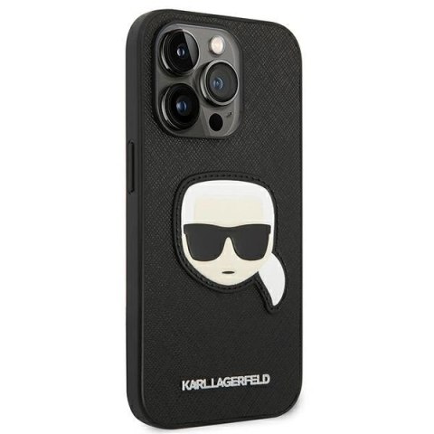 Etui Karl Lagerfeld Saffiano Karl's Head Patch na iPhone 14 Pro Max - czarne Etui Karl Lagerfeld Saffiano Karl's Head Patch na iPhone 14 Pro Max - czarne