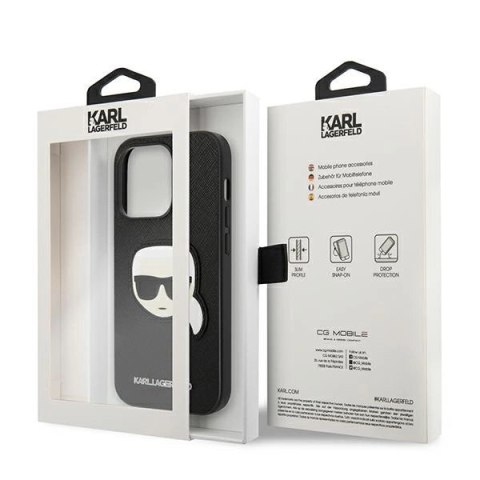 Etui Karl Lagerfeld Saffiano Karl's Head Patch na iPhone 14 Pro Max - czarne Etui Karl Lagerfeld Saffiano Karl's Head Patch na iPhone 14 Pro Max - czarne