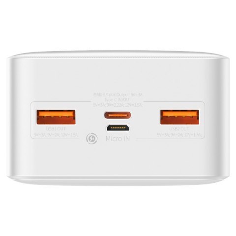 Baseus Bipow powerbank z szybkim ładowaniem 30000mAh 20W biały (Overseas Edition) + kabel USB-A - Micro USB 0.25m biały (PPBD050 Baseus Bipow powerbank z szybkim ładowaniem 30000mAh 20W biały (Overseas Edition) + kabel USB-A - Micro USB 0.25m biały (PPBD050