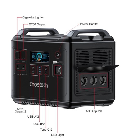 Choetech przenośna stacja zasilania LiFePO4 1997Wh 2000W powerbank czarny (BS006 Super Mini) Choetech przenośna stacja zasilania LiFePO4 1997Wh 2000W powerbank czarny (BS006 Super Mini)