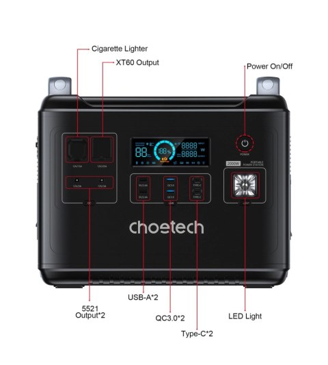 Choetech przenośna stacja zasilania LiFePO4 1997Wh 2000W powerbank czarny (BS006 Super Mini) Choetech przenośna stacja zasilania LiFePO4 1997Wh 2000W powerbank czarny (BS006 Super Mini)