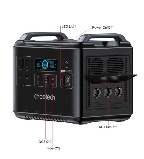 Choetech przenośna stacja zasilania LiFePO4 1997Wh 2000W powerbank czarny (BS006 Super Mini) Choetech przenośna stacja zasilania LiFePO4 1997Wh 2000W powerbank czarny (BS006 Super Mini)