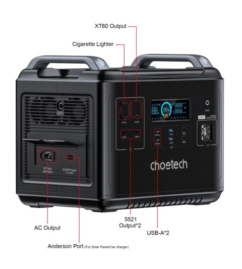 Choetech przenośna stacja zasilania LiFePO4 1997Wh 2000W powerbank czarny (BS006 Super Mini) Choetech przenośna stacja zasilania LiFePO4 1997Wh 2000W powerbank czarny (BS006 Super Mini)