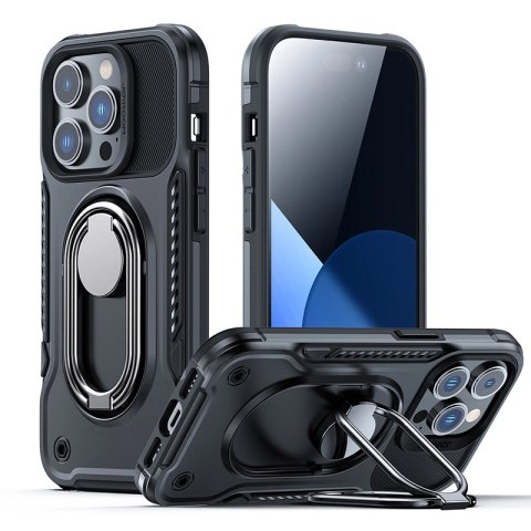 Joyroom Dual Hinge etui iPhone 14 Pro pancerny pokrowiec z podstawką uchwytem ring holder czarne Joyroom Dual Hinge etui iPhone 14 Pro pancerny pokrowiec z podstawką uchwytem ring holder czarne