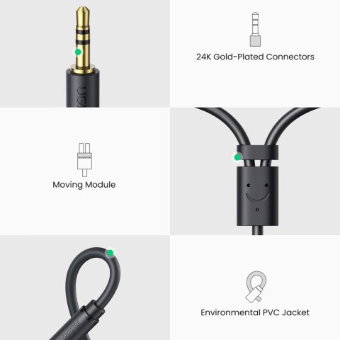 Ugreen adapter audio jack 3.5mm męski do 2xRCA żeński kabel 0.25m szary (AV109) Ugreen adapter audio jack 3.5mm męski do 2xRCA żeński kabel 0.25m szary (AV109)
