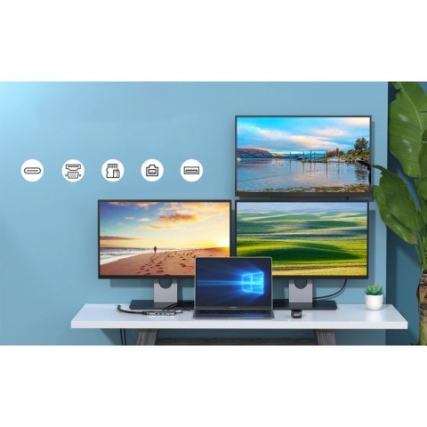 Choetech HUB wielofunkcyjny z wyświetlaczem 12w1 USB-C do 1xUSB-C/4xUSB-A/2xHDMI/1xVGA/1xAUX/czytnik kart pamięci szary (HUB-M26 Choetech HUB wielofunkcyjny z wyświetlaczem 12w1 USB-C do 1xUSB-C/4xUSB-A/2xHDMI/1xVGA/1xAUX/czytnik kart pamięci szary (HUB-M26