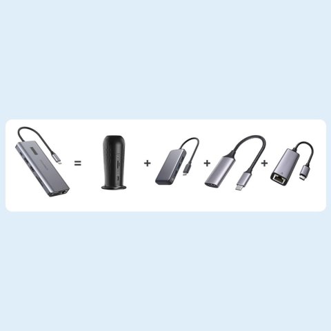 Choetech HUB wielofunkcyjny z wyświetlaczem 12w1 USB-C do 1xUSB-C/4xUSB-A/2xHDMI/1xVGA/1xAUX/czytnik kart pamięci szary (HUB-M26 Choetech HUB wielofunkcyjny z wyświetlaczem 12w1 USB-C do 1xUSB-C/4xUSB-A/2xHDMI/1xVGA/1xAUX/czytnik kart pamięci szary (HUB-M26