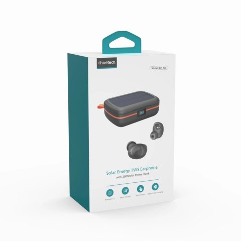 Choetech słuchawki bezprzewodowe TWS wodoodporne z panelem słonecznym i wbudowanym powerbankiem 2500mAh czarny (BH-T05) Choetech słuchawki bezprzewodowe TWS wodoodporne z panelem słonecznym i wbudowanym powerbankiem 2500mAh czarny (BH-T05)