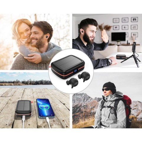 Choetech słuchawki bezprzewodowe TWS wodoodporne z panelem słonecznym i wbudowanym powerbankiem 2500mAh czarny (BH-T05) Choetech słuchawki bezprzewodowe TWS wodoodporne z panelem słonecznym i wbudowanym powerbankiem 2500mAh czarny (BH-T05)