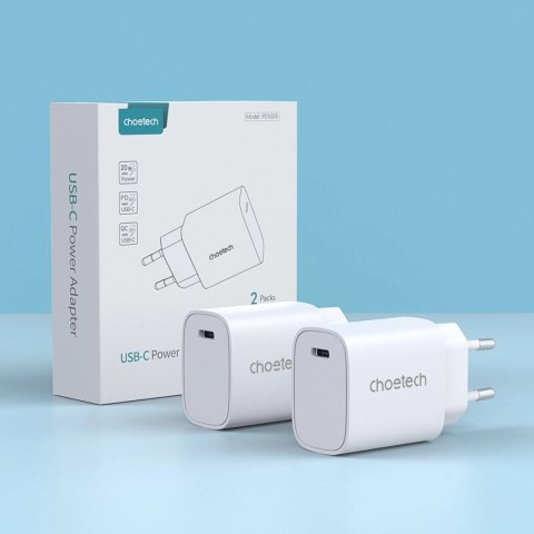 Choetech zestaw ładowarek sieciowych Q5004 20W PD iPhone 12/13 biały (2szt.) Choetech zestaw ładowarek sieciowych Q5004 20W PD iPhone 12/13 biały (2szt.)
