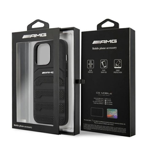 Etui AMG Leather Debossed Lines na iPhone 14 Pro - czarne