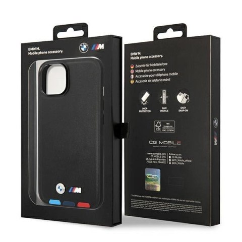 Etui BMW Leather Stamp Tricolor MagSafe na iPhone 14 Plus - czarne Etui BMW Leather Stamp Tricolor MagSafe na iPhone 14 Plus - czarne
