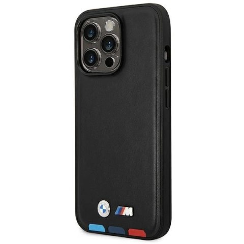Etui BMW Leather Stamp Tricolor MagSafe na iPhone 14 Pro Max - czarne Etui BMW Leather Stamp Tricolor MagSafe na iPhone 14 Pro Max - czarne