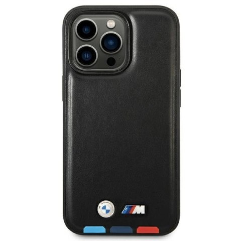 Etui BMW Leather Stamp Tricolor MagSafe na iPhone 14 Pro Max - czarne Etui BMW Leather Stamp Tricolor MagSafe na iPhone 14 Pro Max - czarne