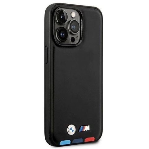 Etui BMW Leather Stamp Tricolor MagSafe na iPhone 14 Pro Max - czarne Etui BMW Leather Stamp Tricolor MagSafe na iPhone 14 Pro Max - czarne